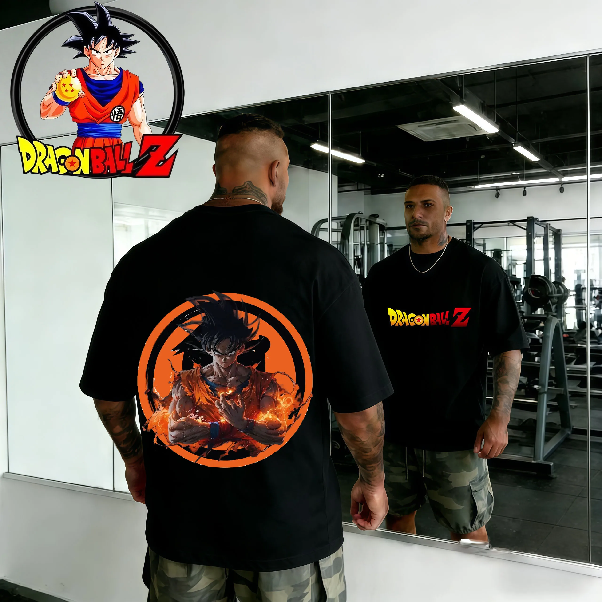 

2026 Summer Dragon Ball Vintage Gym T-shirt 100% Cotton Oversized Goku Flame Print Unisex Retro Streetwear Fitness Tee