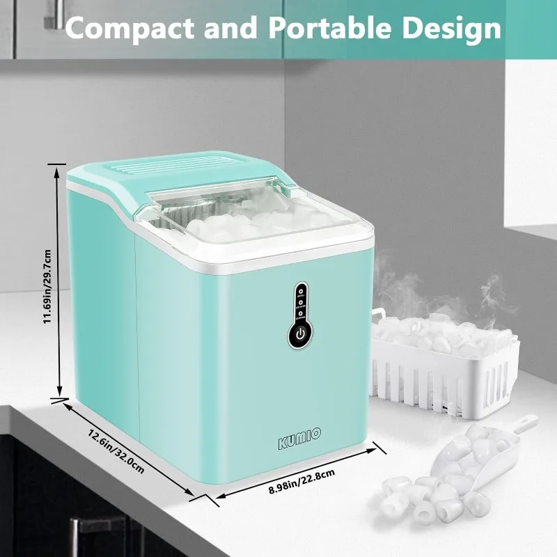 

KUMIO Ice Makers Countertop, 9 Bullet Ice in 6-9 Mins with Ice Scoop and Basket, 26.5 Lbs per Day, Portable Maker for Home