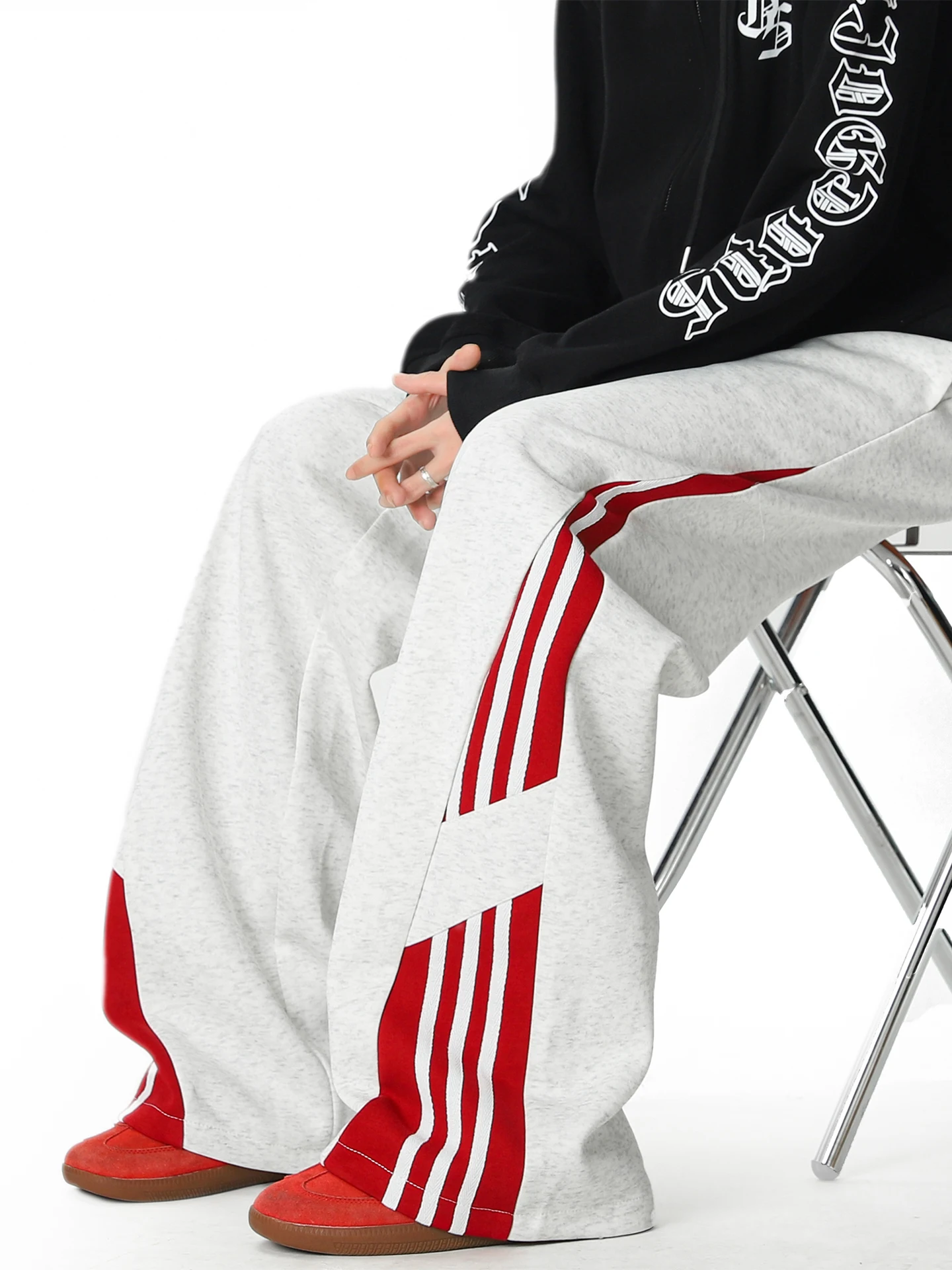 

American Stripe Sport Sweatpants Men's Autumn Trendy High Street Design Loose Wide Leg Casual Straight Leg Pants