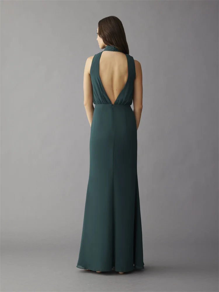 Elegante avvolgere glutei collo alto abiti da sera abiti da sposa in Chiffon lungo aperto indietro festa di nozze abiti para mujer 2024