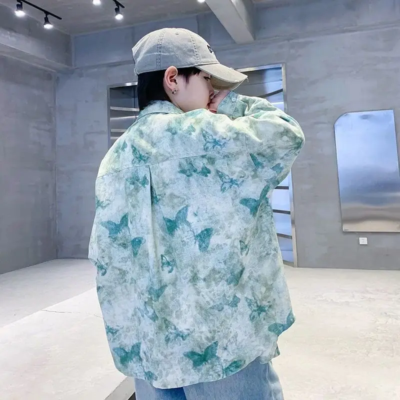 2026 Boys Tie Dye Shirt Jacket Lightweight Casual Outerwear Kids Spring Autumn Loose Fashion Clothing