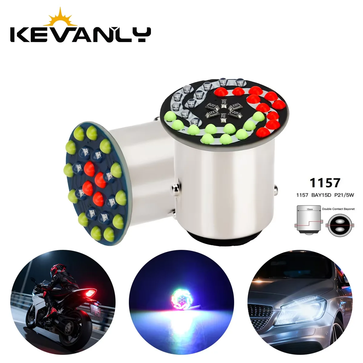 2/4x Motorcycle LED 1157 Strobe Light BAY15D P21/5W Three Color 12V Tail Brake Rear Light Parking Light RGB Signal Light Canbus