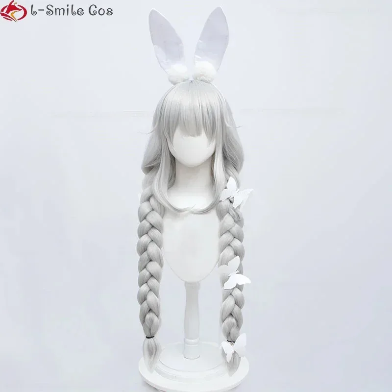 Fc6game mnf le malin peruca cosplay 90cm prata branco trança grossa resistente ao calor cabelo sintético festa bonito perucas peruca boné @ fc8!