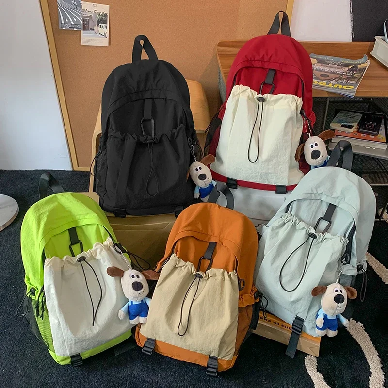 Mochilas de nailon con diseño de telas combinadas para mujer, morrales informales de gran capacidad, con bolsillo Interior Simple y cremallera, para estudiantes, 2024