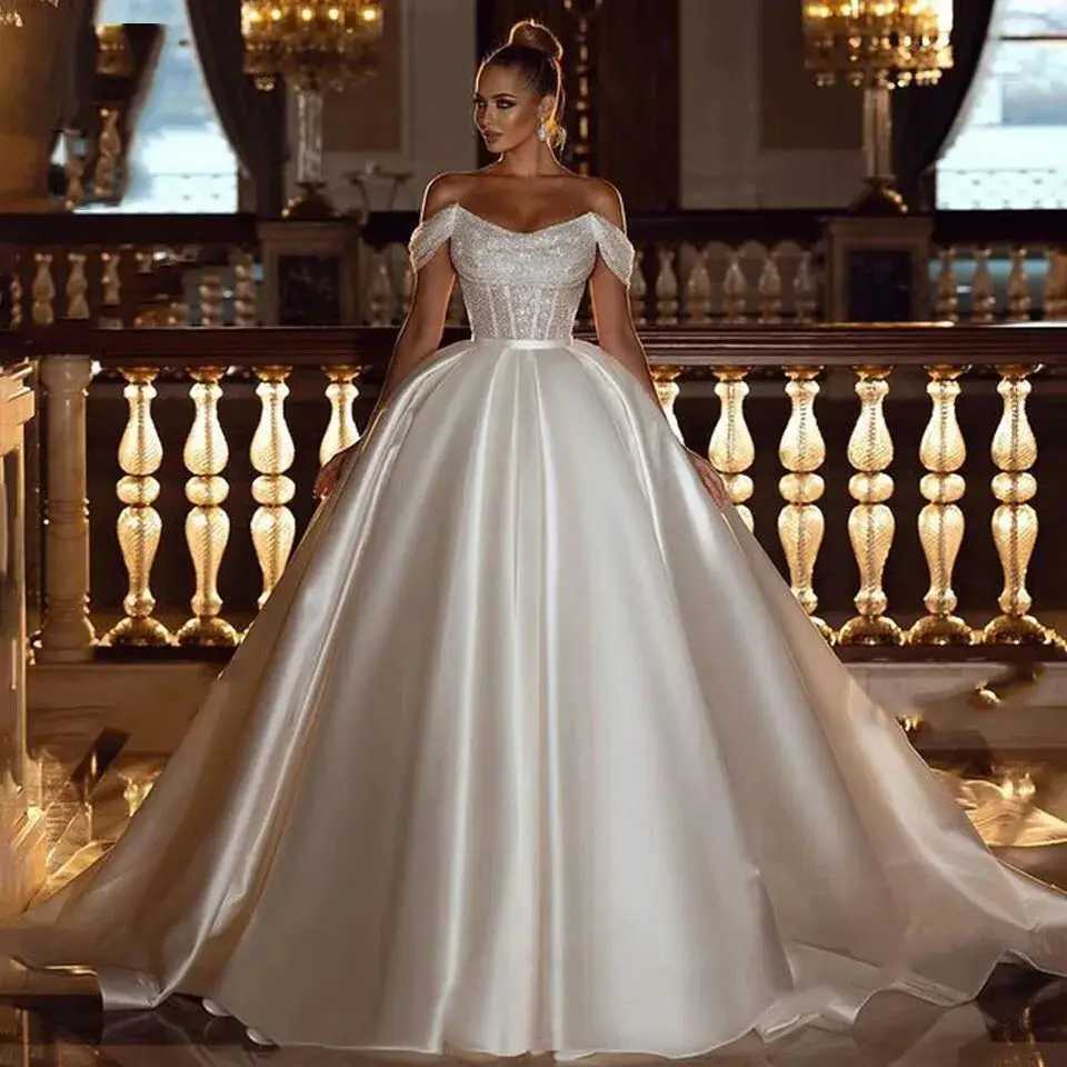 Vestidos De novia De princesa hechos a medida, hombros descubiertos, lentejuelas, Top, novia, Arabia Saudita, Boho, vestidos De baile, 2023