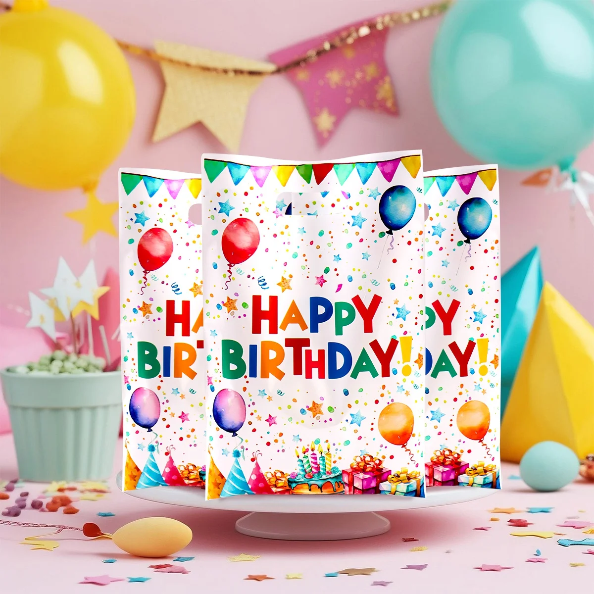 10/20/50 Stück Geschenkverpackungsbeutel mit buntem Ballonmuster zum 1. Geburtstag, Süßigkeiten- und Kekstüten für Partyzubehör zum 1. Geburtstag – Detail 7