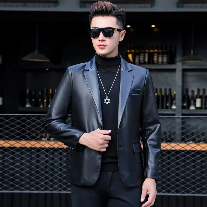 genuine leather 100% fur coat men jacketLeather men's suit collar Haining sheep skin autumn new style young and middle-aged bus