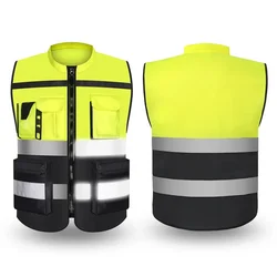 Gilet di sicurezza riflettente in tessuto Oxford Multi tasca ad alta visibilità Logo personalizzato per gilet riflettente da guida notturna