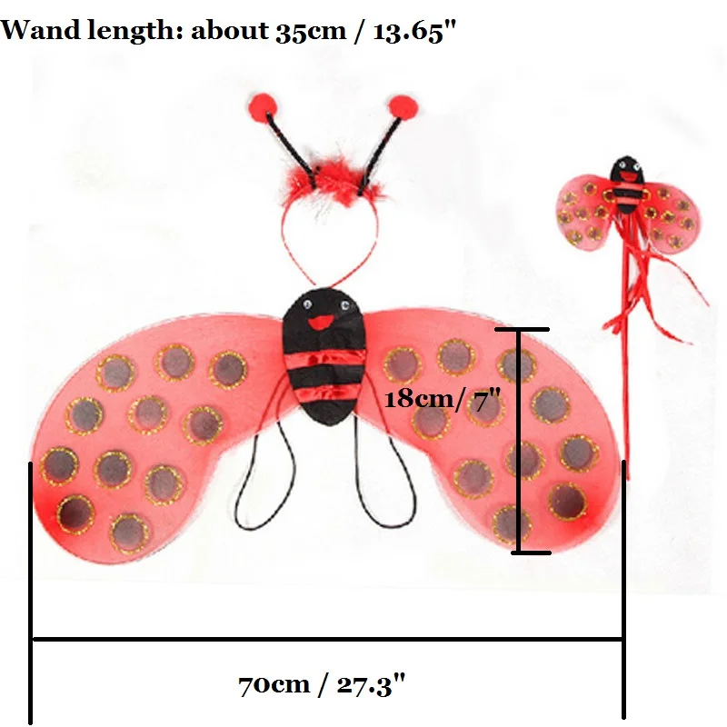 Children Girl Princess Bee Ladybug Wings Headband Magic Fairy Wand Prop Birthday Party Gift  Christmas Halloween Costume Cosplay