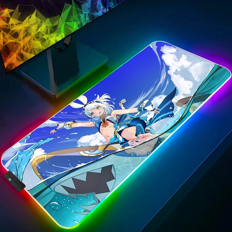 LED マウスパッドゲームアクセサリー RGB コンピュータゲーマーかわいいキーボードパッド原神インパクトムアラニデスクマウスマットアニメガールマウスパッド