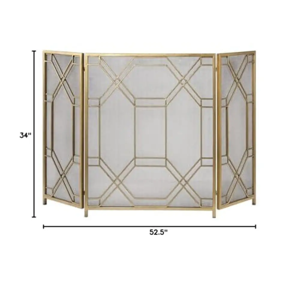 Metal Fireplace Screen 52.5 inch Antiqued Gold Leaf Iron Display Weight16lbs Rosen