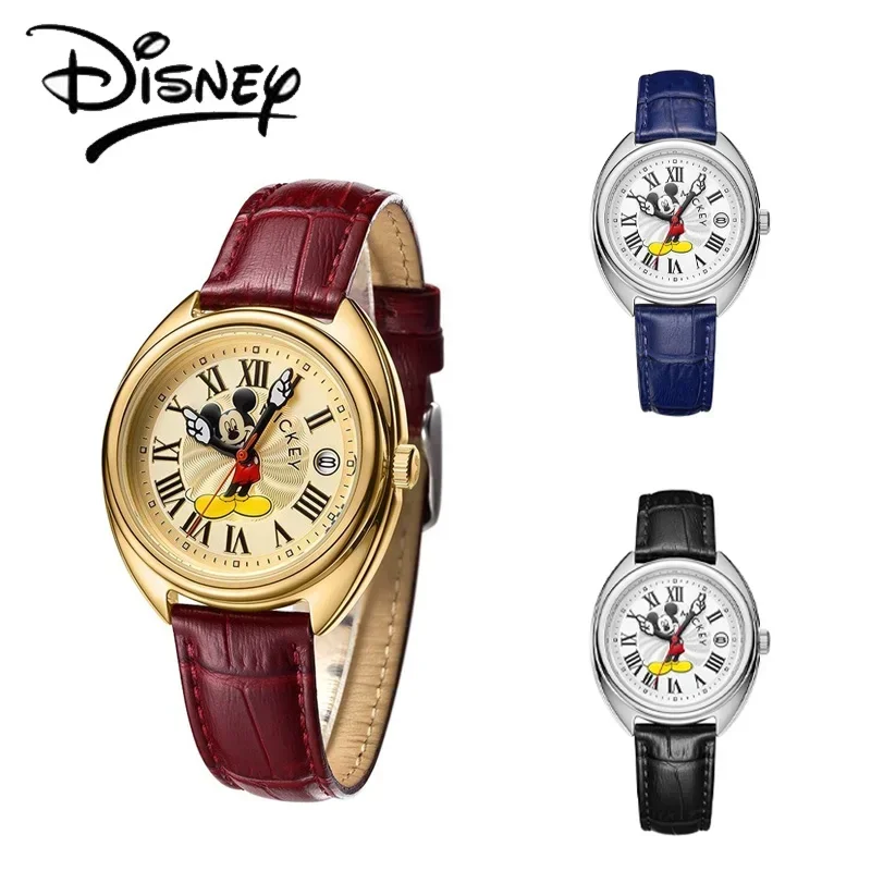 Disney Mickey Mouse Watch Men Cute Cartoon Adults Watches Leather Strap Cute Women Mickey Wristwatches Gifts for Kids Clock Gift