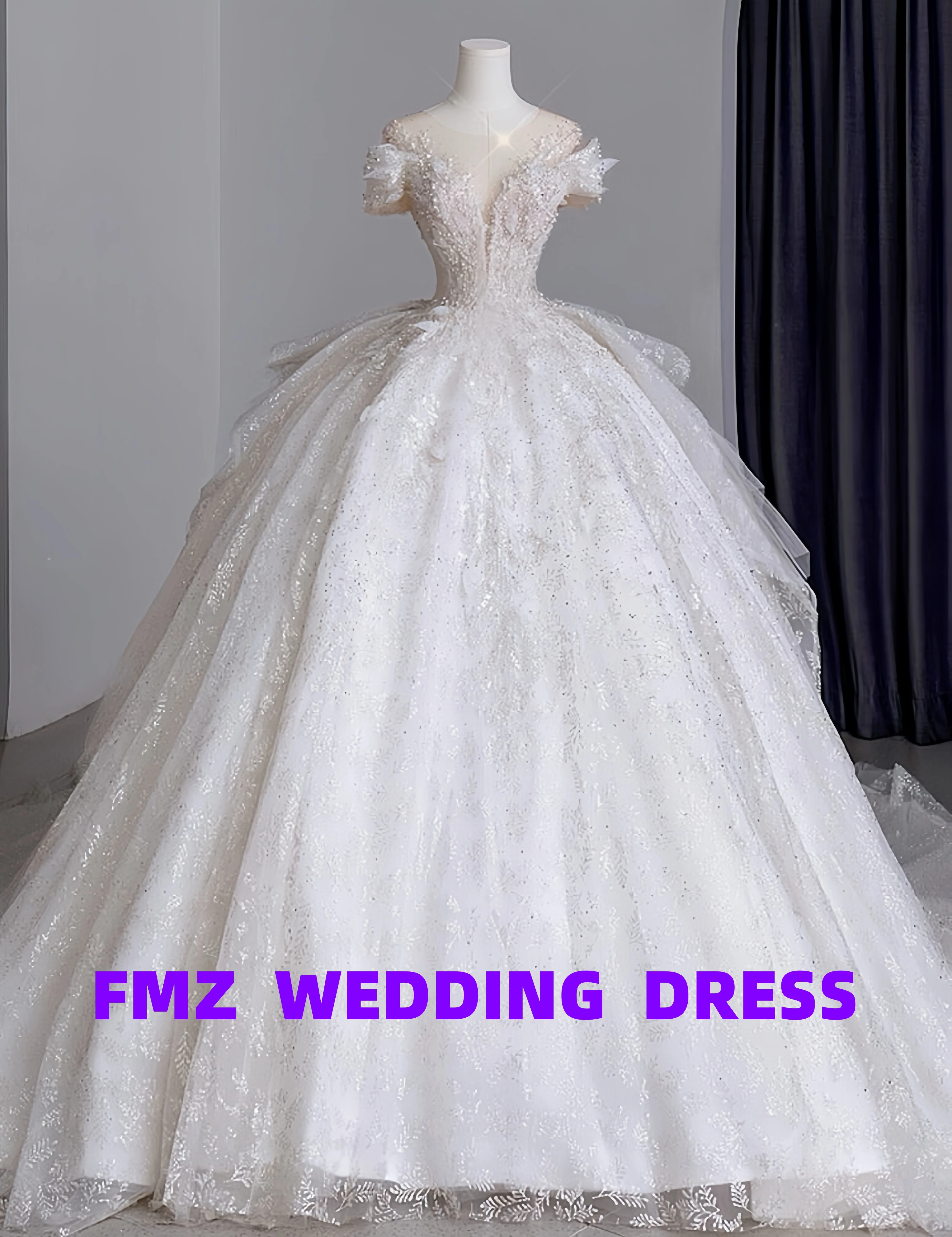 Customized round-neck short-sleeved Ball Gown luxury vestidos de novia wedding dress vestidos para mujer robe de mariee