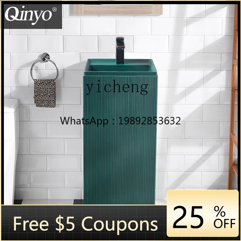 

M3-20column basin integrated floor type wash basin rock slab square wash basin column type wash