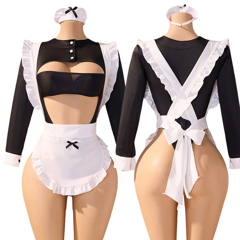 Sexy Nights Erotic Maid Costume Cosplay Women Uniform 18 Hot Exotic Outfit Sexy Lingerie Crotchless Bodysuit Desire Plays Suit - view 4