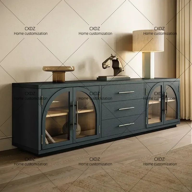 X retro solid wood TV cabinet medium antique arched small apartment floor cabinet light luxury storage cabinet