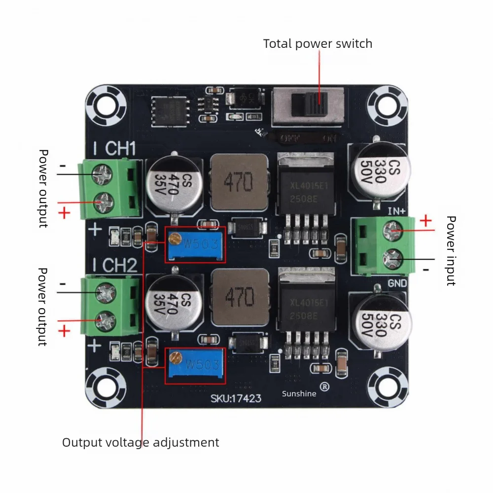 

Модуль питания XL4015 Двухканальный понижающий модуль питания DC5-32V to DC0.8-30V 5A Макс. модуль питания
