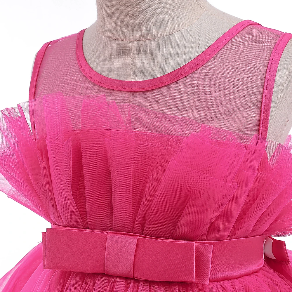 Mädchen Festkleid mit Schleppe Elegantes Tüll-Hochzeitskleid 2-8 Jahre Schleife Geburtstag Brautjungfern Prinzessinnenkleid Abendkleid Kinderkleidung – Detail 4