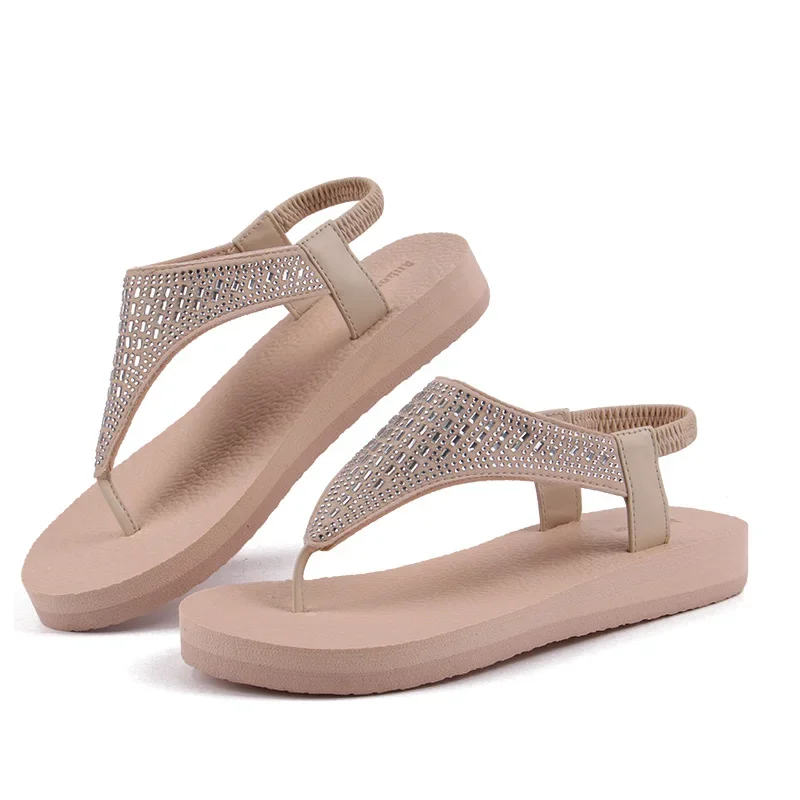 NEW Women Yoga Sandals Summer Sandals Retro Shoes Female Elastic Straps Comfy Flats Beach Slippers Big Size 40 Women Flip Flops