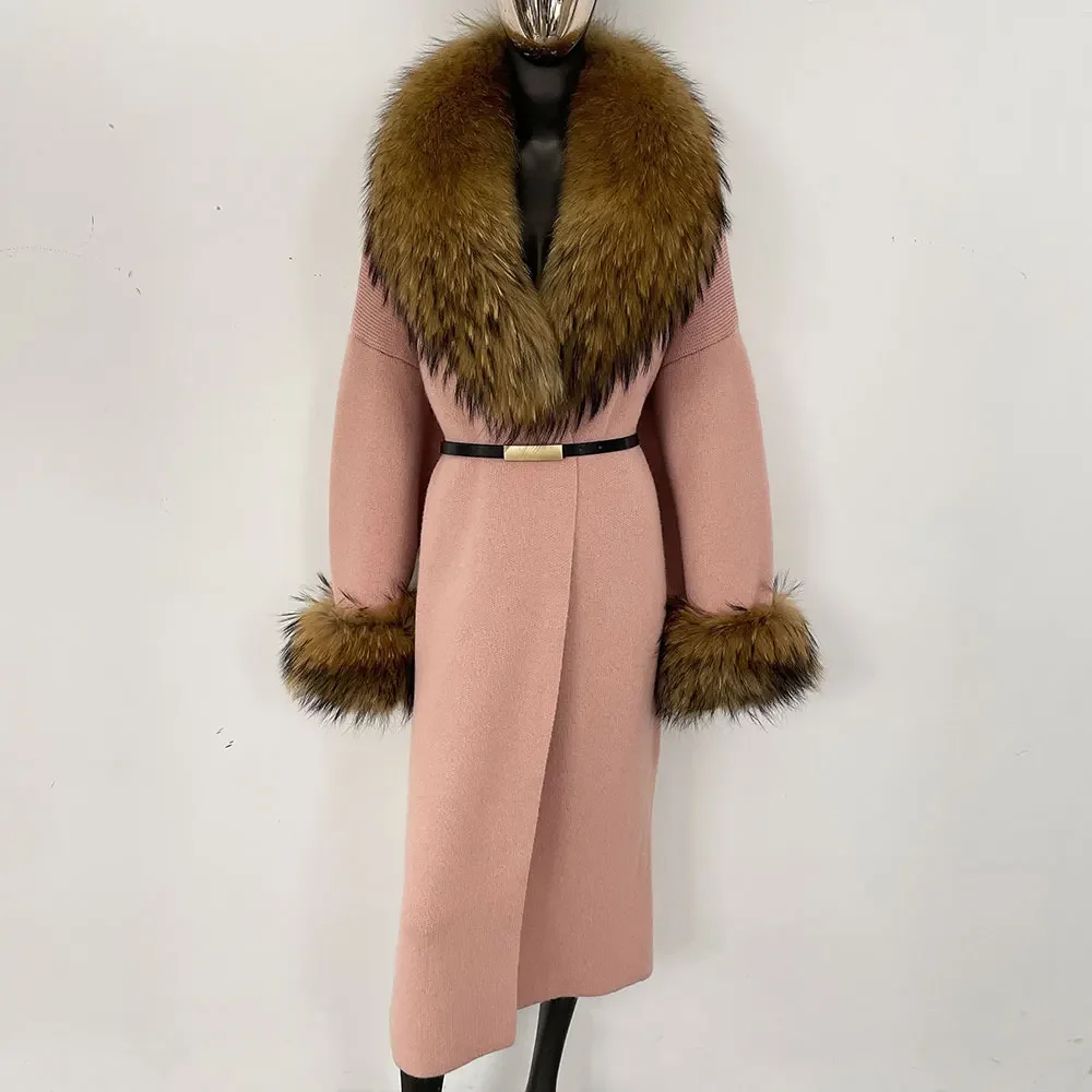 2025 New Autumn Winter Long Cardigan Knitted Real Fox Fur Coat Reality Fur Jacket Warm Women Natural Raccoon Fur Knitwear Female