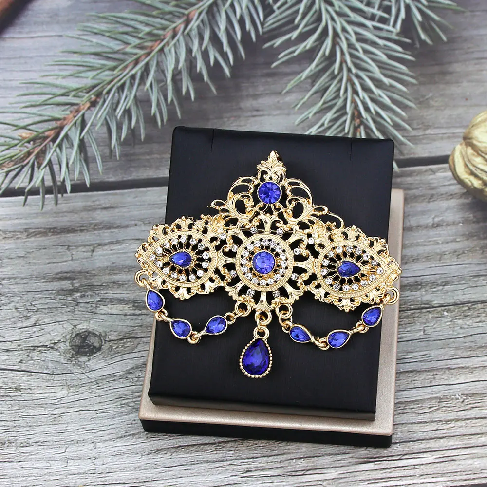 Arabic Indian Women Brooch Gold Color Crystal Morocco Jewelry Caftan Brooch Pins Bride Dress Corsage Sunspicems