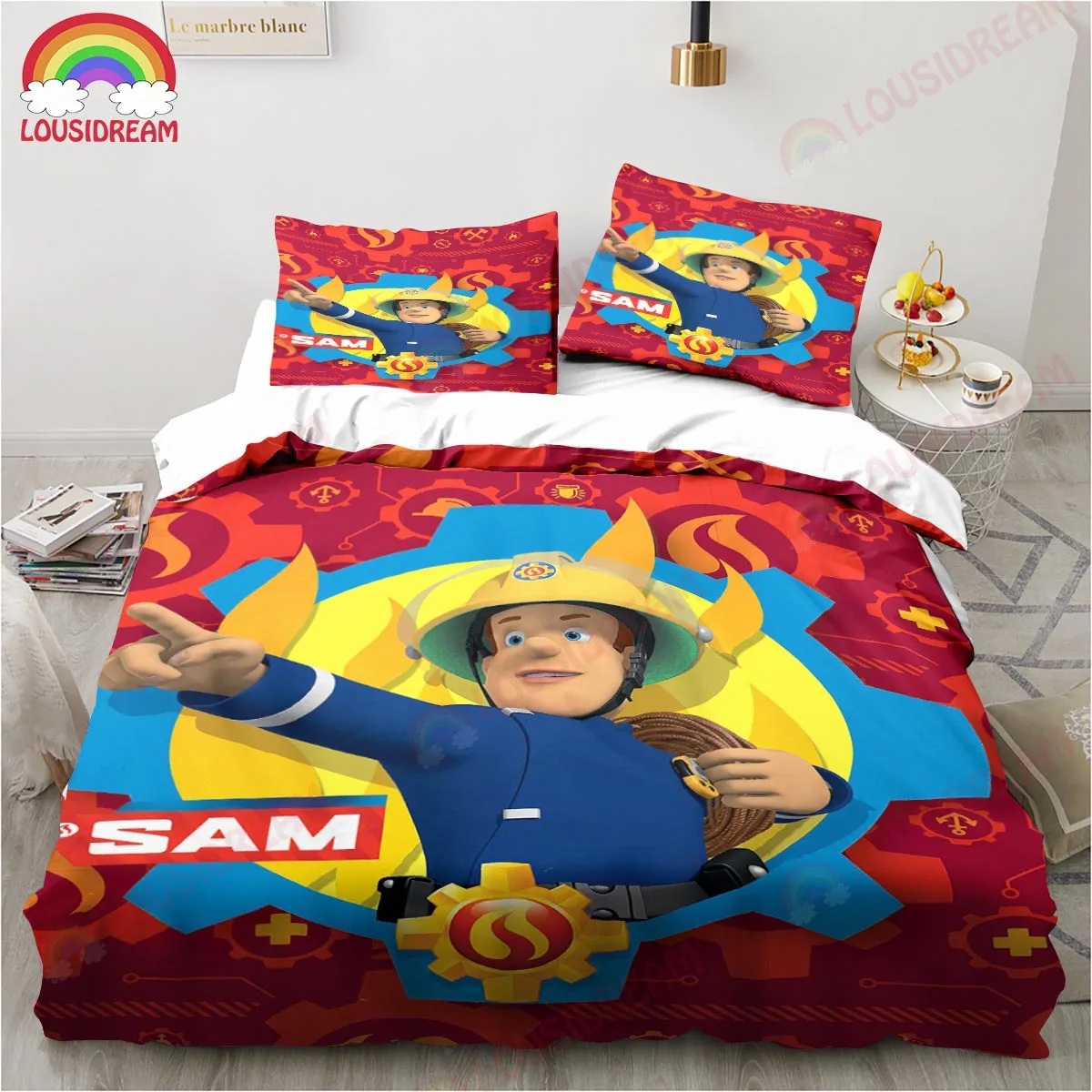 Cartoon Fireman Sam Toys Bedding Set Sheet King Twin Double Child Bedding Set Mircofiber or Polyester Duvet Cover Set