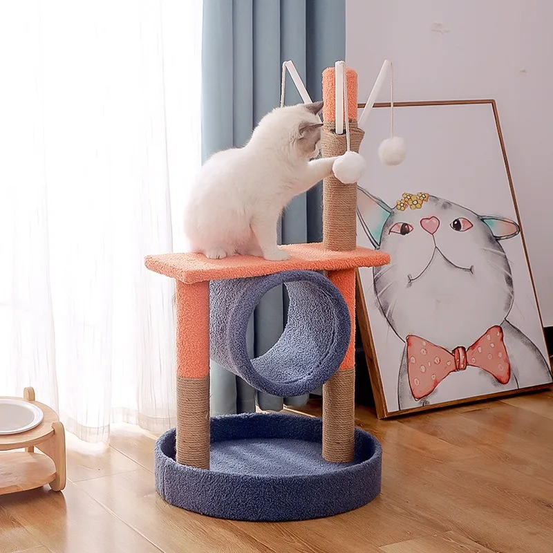 Cat Climbing Frame Multifunctional Stable Firm Sisal Cat Scratching Post Toys Multi Storey Platform Easy To Install Pet Supplies