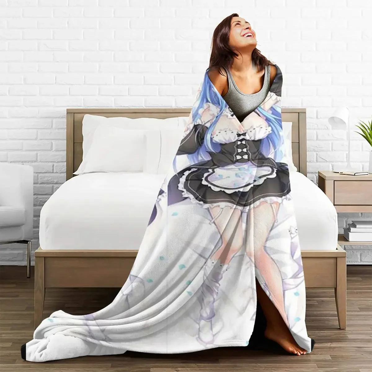 

Sexy Rem Baby Blanket Velvet Autumn/Winter Anime 3D Gift Lightweight Breathable Throw Blankets for Home Car Bedding Throws
