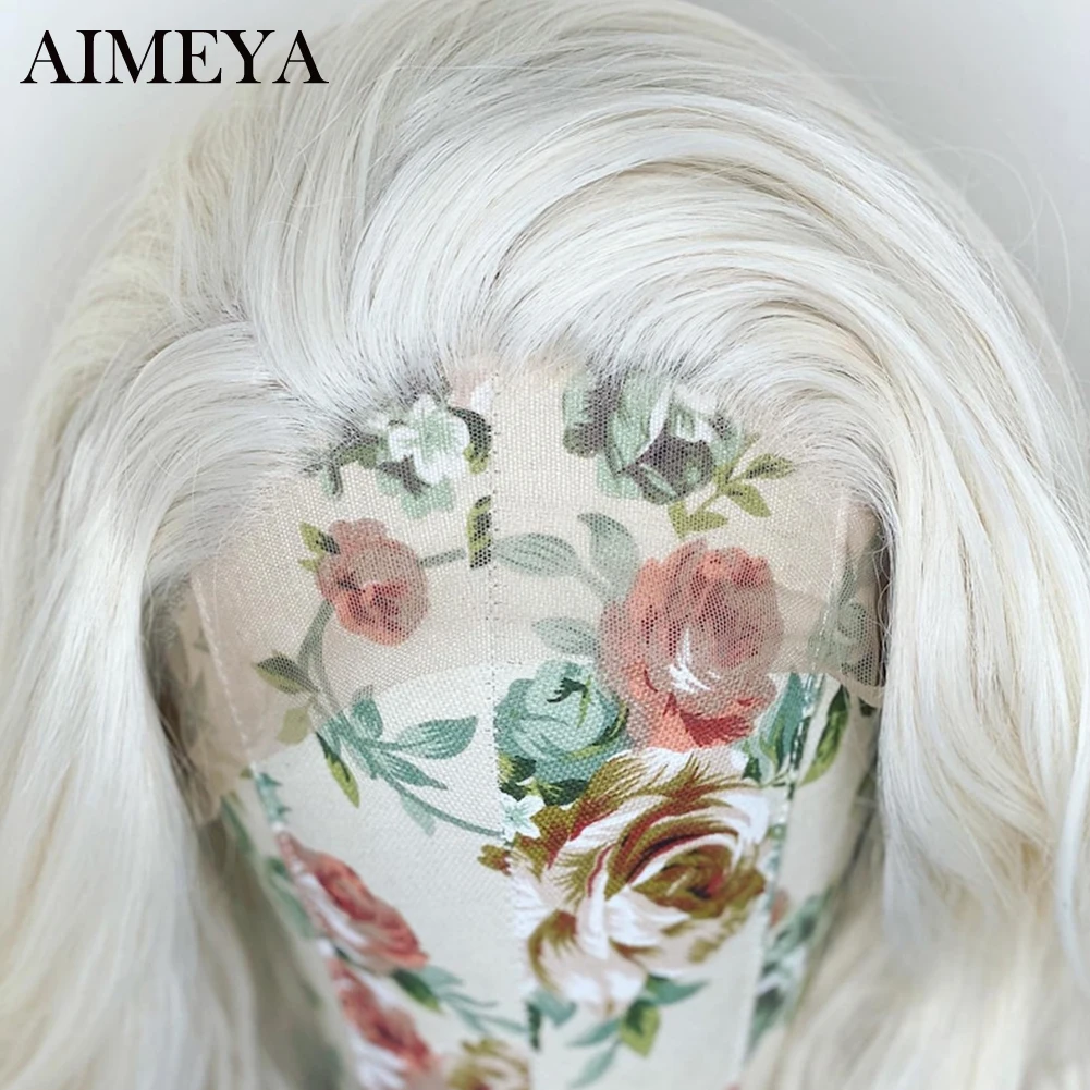 Aimeya-黒人女性のためのルーズウェーブレースウィッグ,プラチナブロンド,合成レースウィッグ,事前に摘み取られた,耐熱繊維