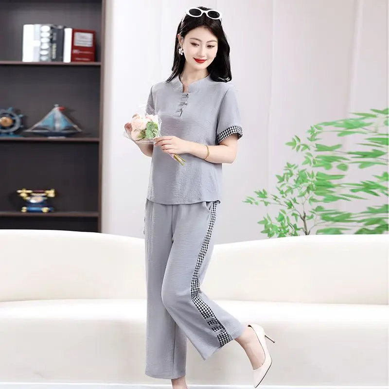 

Cotton Silk Pant Sets for Women 2 Pieces Satin New in Matching Groups Fashion Clothing 2025 Classy Promotion of Trousers Woman