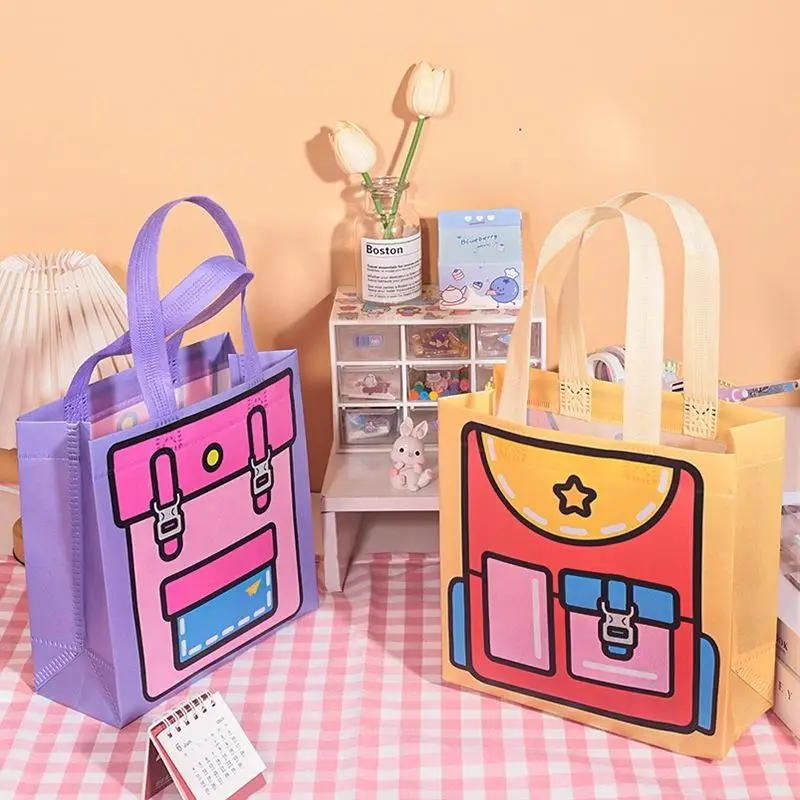 5 Stück niedliche Cartoon-Tragetaschen aus Vliesstoff in Dopamin-Farben, wiederverwendbare Handtasche, Geschenkverpackung für Kinder, für Partys, Feiertage und den täglichen Gebrauch – Detail 4
