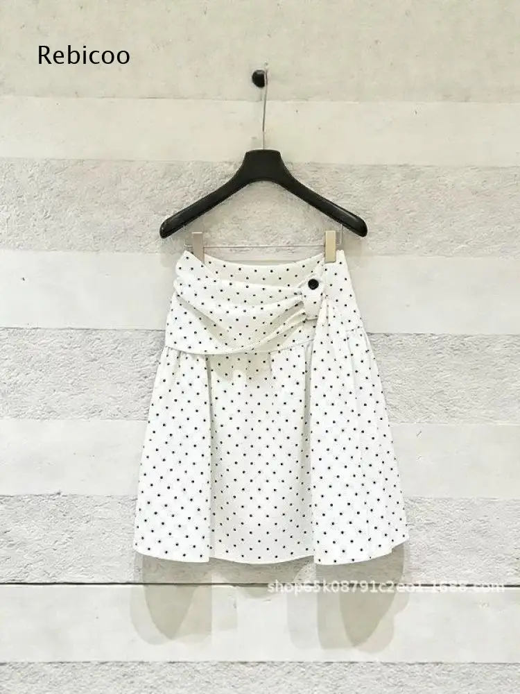 Polka Dot Wrap A Line Skirt For Women High Waist Fold Over Button Midi Length For Daily Wear And Weekend Social Activities