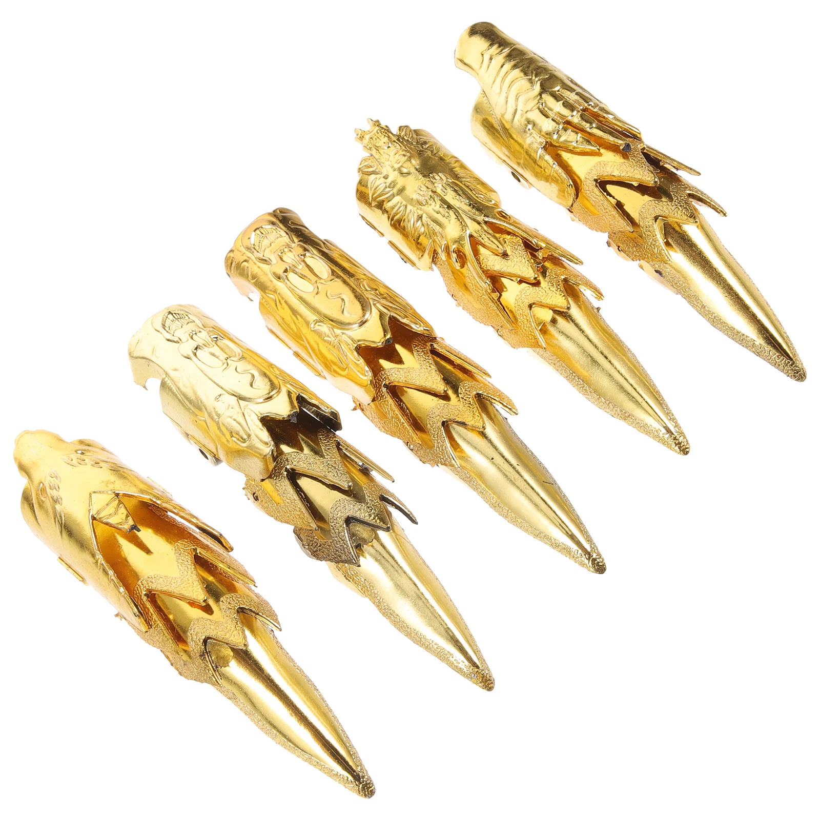 

5pcs Finger Sleeve Gold Halloween Cosplay Finger Claws Nail Covers Ancient Queen Fingernail Aluminum Alloy Fake Nail Tip Party