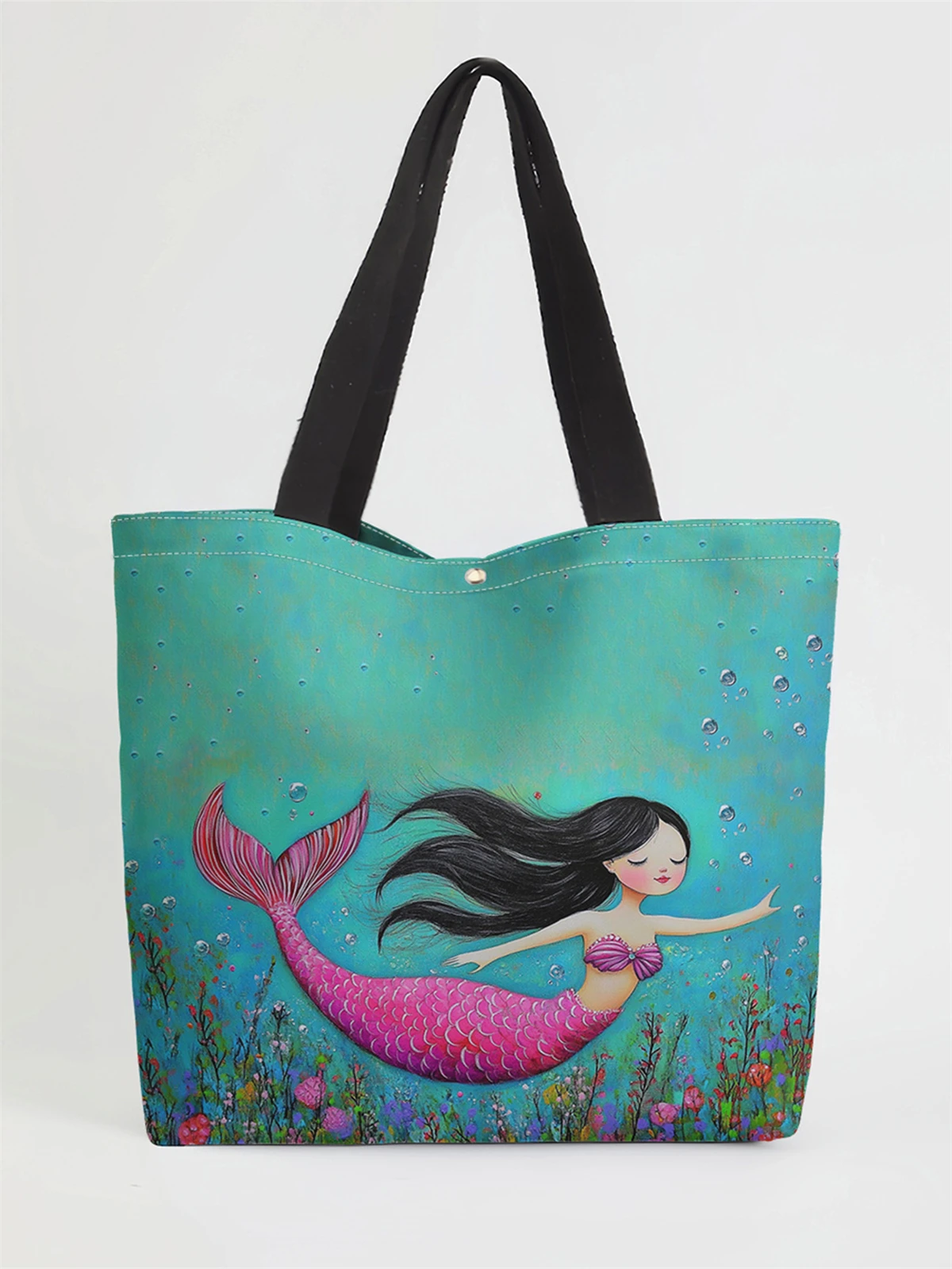 

1шт, сумка с узором Русалки, многоразовая модная сумка, многофункциональная сумка, холщовая сумка для покупок с принтом