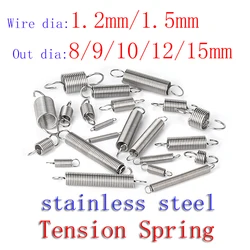 Ressort hélicoïdal à crochet en acier inoxydable 304, cylindre de tension hélicoïdal, extension de traction, diamètre du fil 1.2mm, 1.5mm