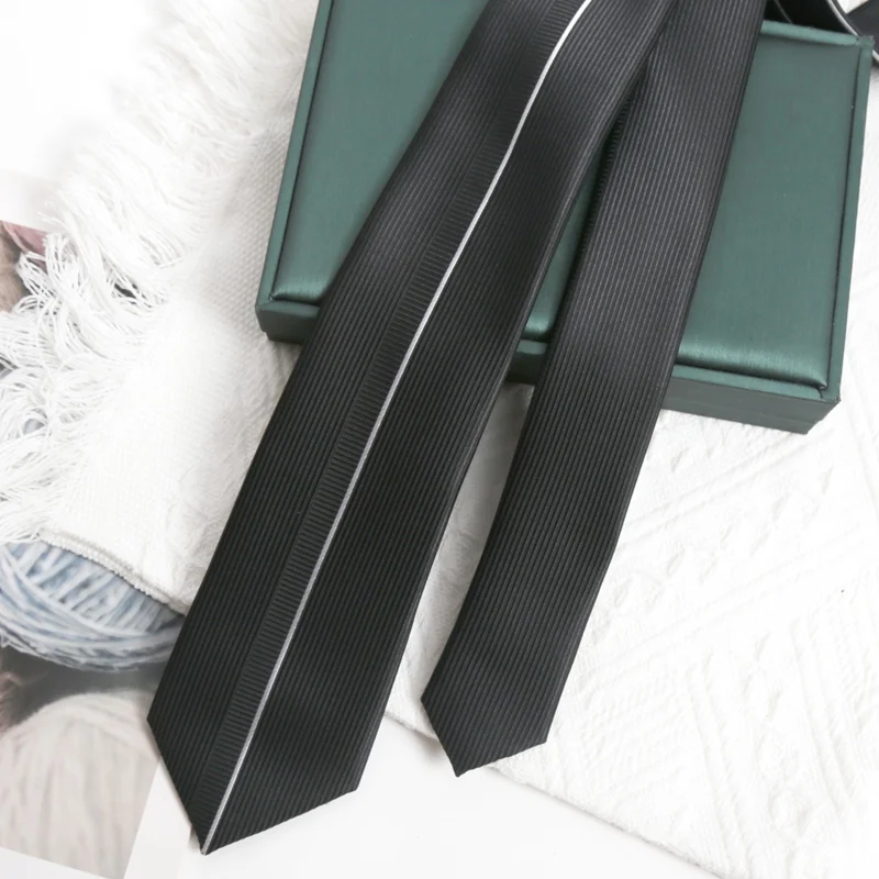 Schwarze Luxus-Streifen-Krawatte, handgefertigt, hochwertige Krawatte, dünn, 6 cm, Krawatten für Männer und Frauen, Krawatte, Business-Party, Corbatas-Zubehör – Detail 2