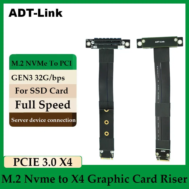 M.2 NVMe To PCI Express X4 Extender Adapter Jumper Cable PCIe X4 Cable M2 Turn Right Extension Cable for GPU Graphics Video Card