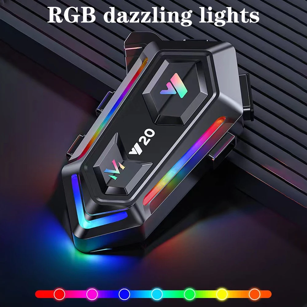 Wireless BT 5.3 Y20 RGB Colorful Lights Earphone Motobike Hands-free Stereo Headset Headphone Motorcycle Helmet 1000mAh