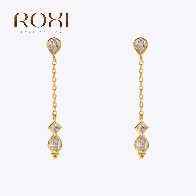 

ROXI Teardrop Crystals Stud Earrings for Women Square Ear Studs Jewelry Unusual Earring Piercing 925 Sterling Silver Pendientes