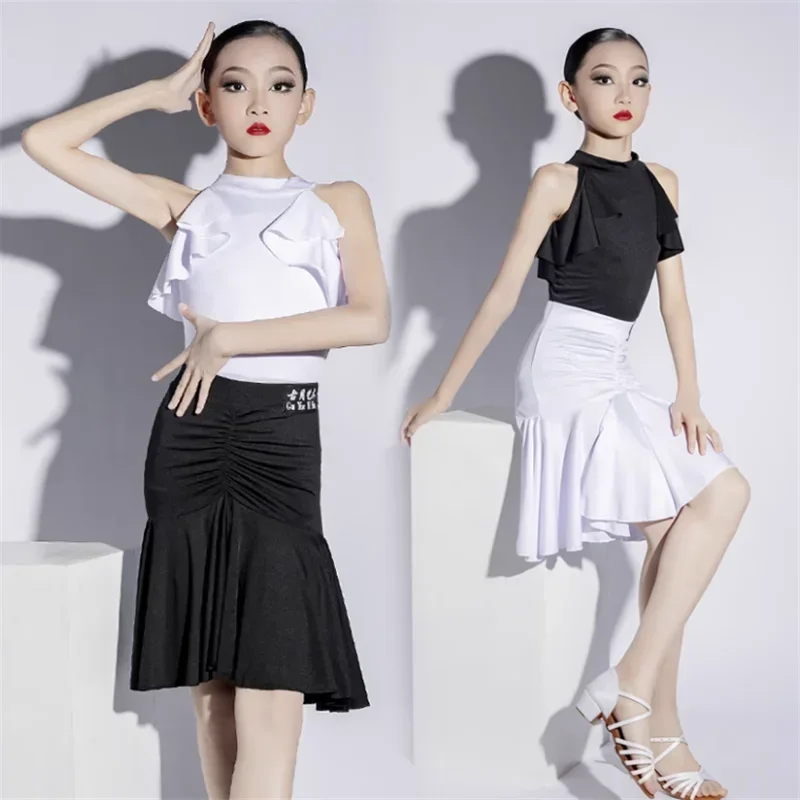 

Latin dance training clothes for girls Xia professional dance performance clothes New style children's backless black and white