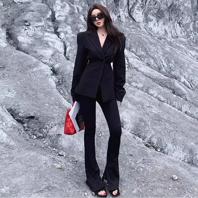 

Ele Korean Sle Suit Set High Waist Slim Fit Long Pants Two Piece Set for Women Faionable Busin Casual Outfit