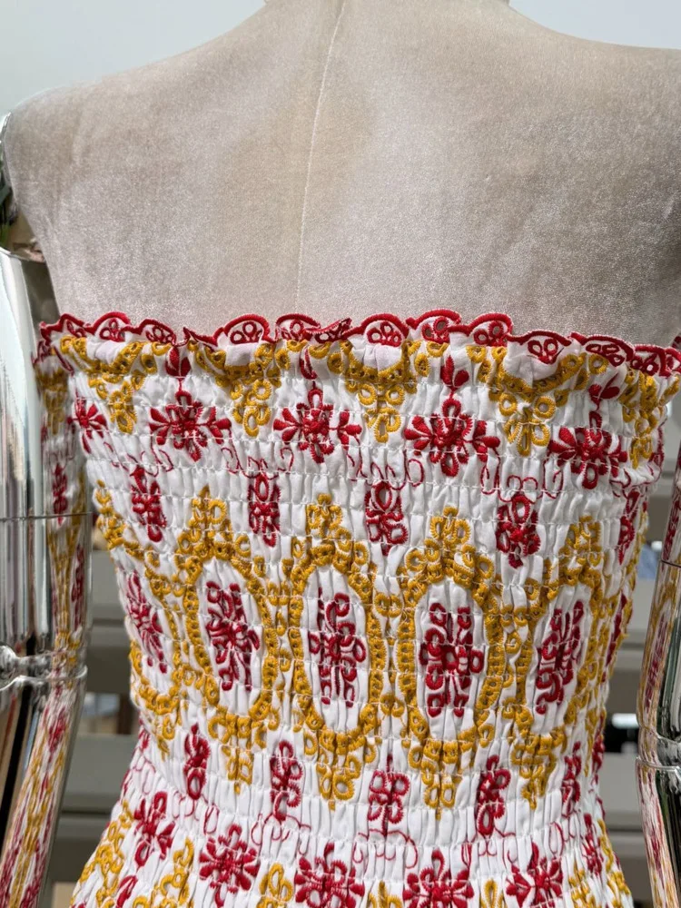 DFDG Abito da donna a strati con ricamo bohémien primavera estate 2025 con maniche svolazzanti, orlo con volant, vita elasticizzata, abito da vacanza