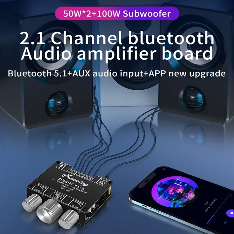 

YS-E100L стерео аудио усилитель 2,1 каналов Bluetooth-совместимый 5.1 беспроводной аудио усилитель 50WX2 сабвуфер усилитель управление через приложение