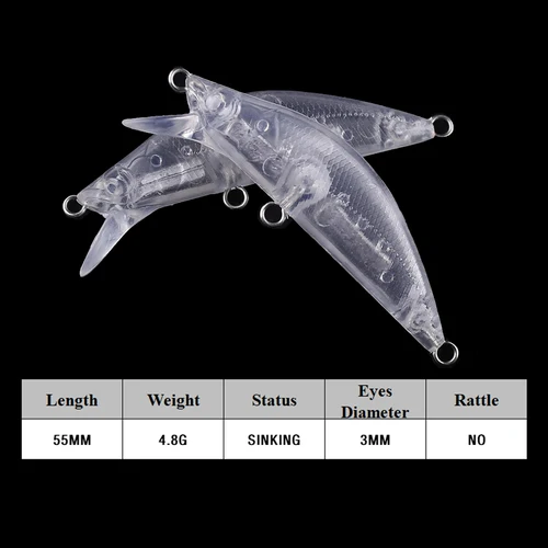 Imagen 2 del producto Chan'sHuang 30 Uds 5,5 CM 4,8G cebo en blanco sin pintar pececillo que se hunde silencioso DIY señuelo de pesca Artificial hecho a mano