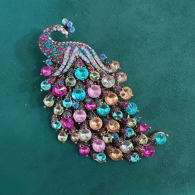 Exquisite Crystal Peacock Big Size Brooch Luxury Nobal Jewelry Unisex Rhinestone Coat Accessories Phoenix Pin Animal Corsage