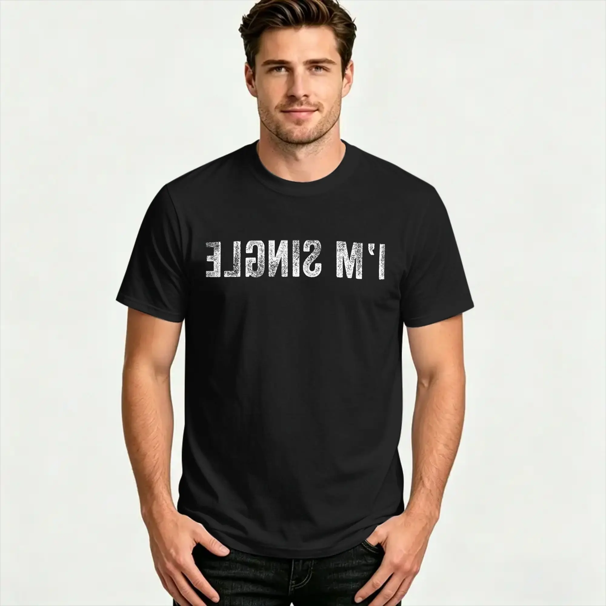 Men's I am Single Funny T Shirts  Cotton Tops Summer Y2K Funny Short Sleeve T Shirt O Neck Popular Pattern Tshirt