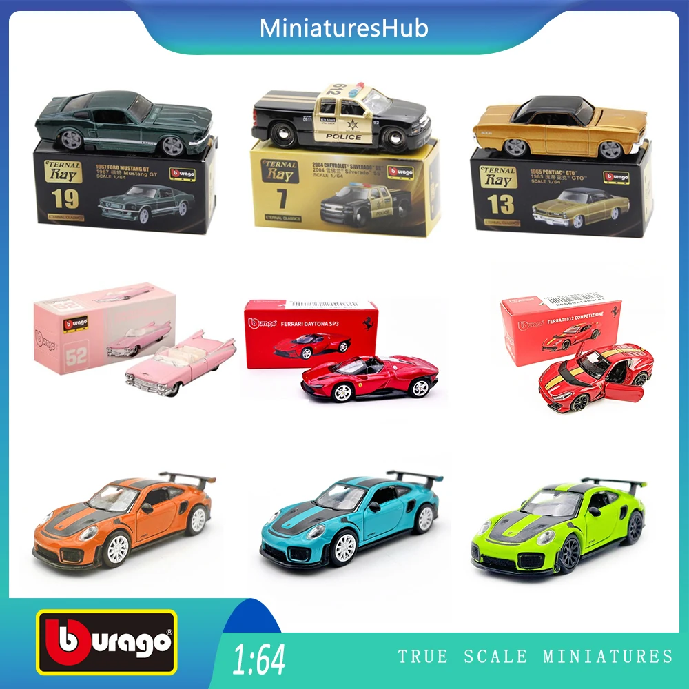 Bburago 1:64 Porsche 911 GT2 RS Lamborghini Ferrari SP3 812 1959 Cadillac Miniatuur Legering Diecast Auto Model Collectie Speelgoed Geschenken