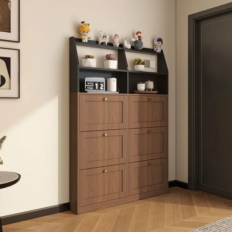 Solid wood medium and ancient style ultra-thin tipping bucket shoe cabinet extremely narrow shoe cabinet entrance