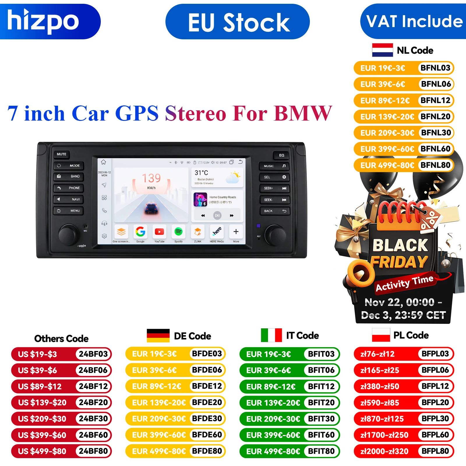 Carplay 4G 7'' 7862 AI System 2Din Android Car Radio Multimedia Video Player for BMW 5 Series E39 X5 E53 M5 Navi RDS Stereo GPS