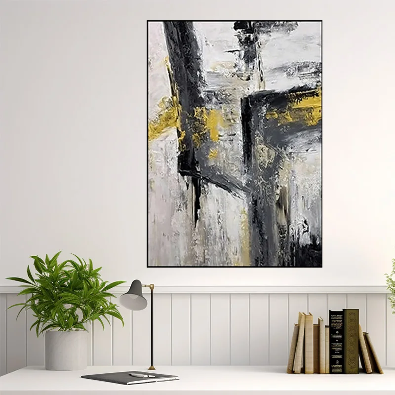 

Pure Hand Drawn Modern Abstract Black And White Texture Oil Painting On Canvas Vertical Version Room Wall Floor Decoration
